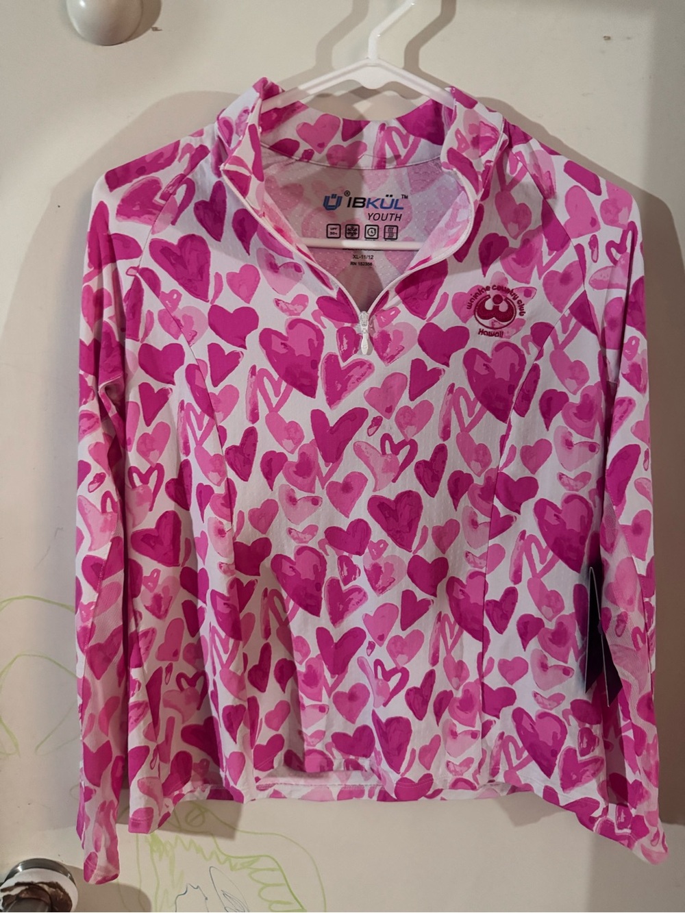 IBKUL Youth Pink Heart-Print Long Sleeve Pajama Top